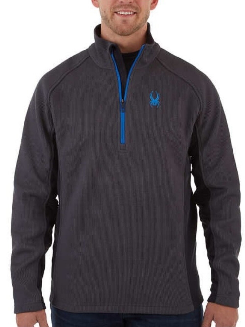 Spyder Men’s Charcoal Zip Pullover with Blue Accents And Logo